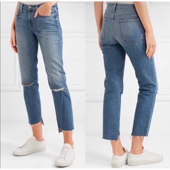 Frame Denim Womens Le High Straight Jeans Sz 25 Arrington Distressed Stepped Hem - Picture 1 of 9